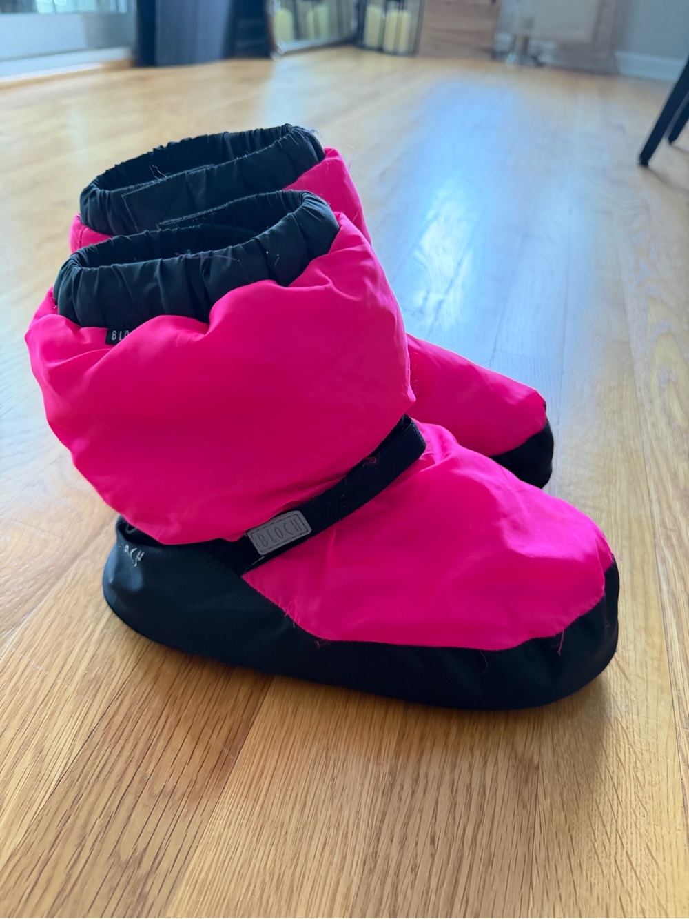 Bloch Kids Hot Pink and Black Puffy dance warmup Booties